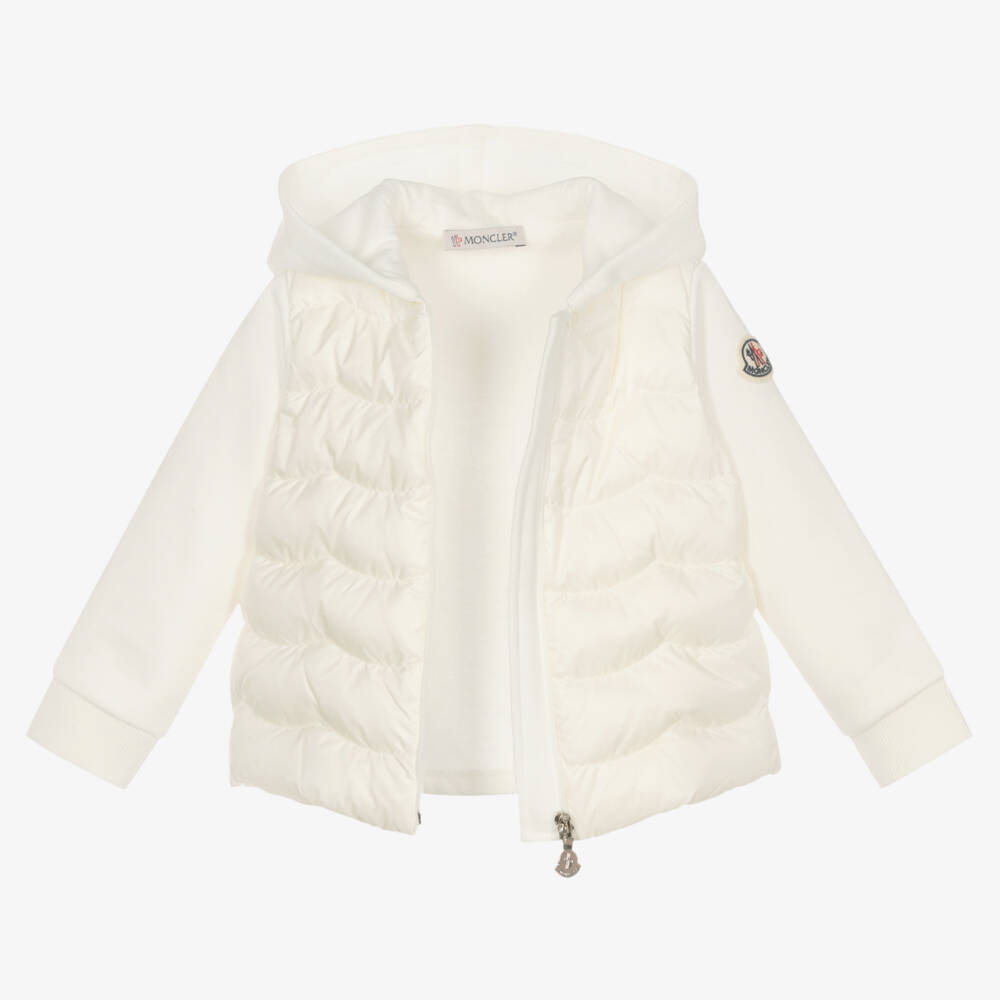 Moncler Enfant-Girls Ivory Quilted Hoodie Top | Childrensalon Outlet