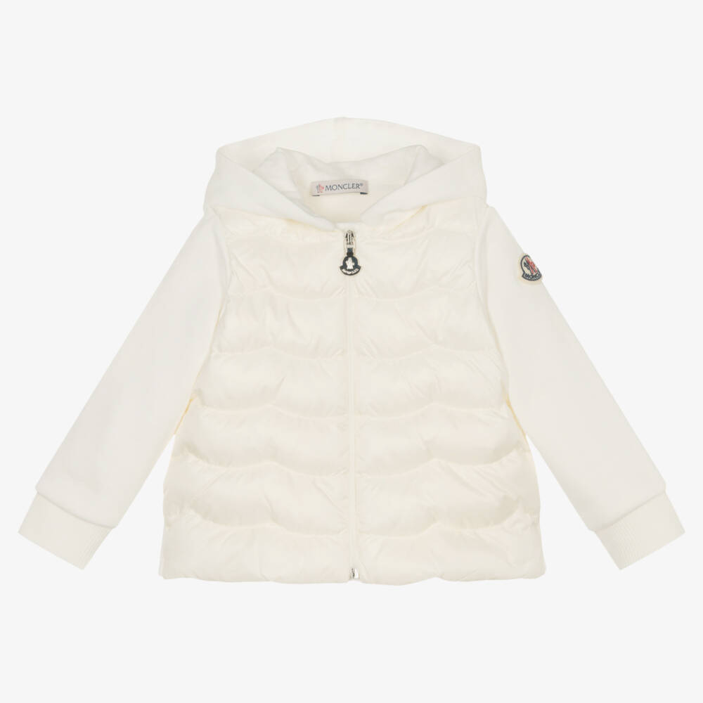 Moncler Enfant-Girls Ivory Quilted Hoodie Top | Childrensalon Outlet