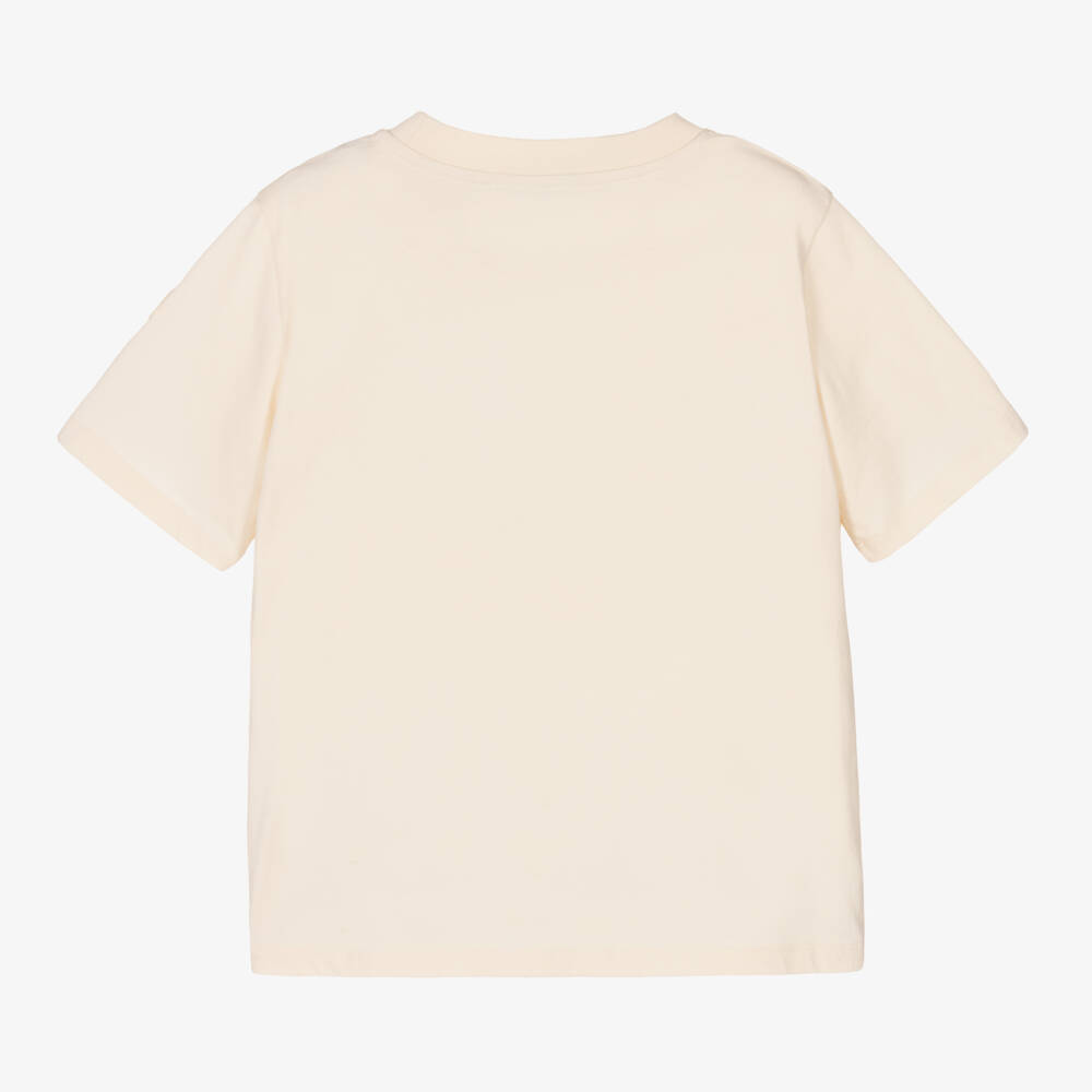 Moncler Enfant-Кремовая блестящая хлопковая футболка для девочек | Childrensalon Outlet