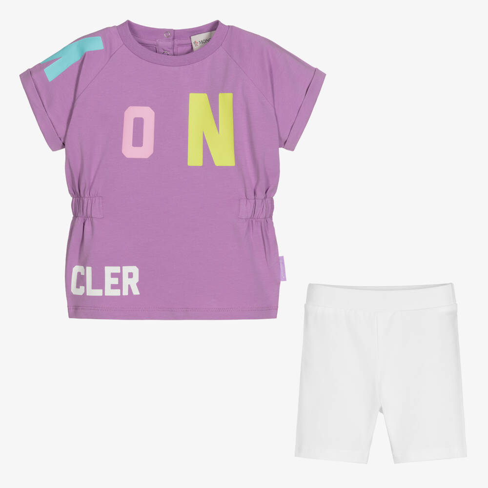 Moncler Enfant-طقم قصير من القطن البنفسجي للبنات | Childrensalon Outlet