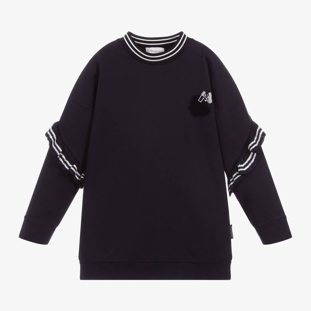 Moncler Enfant-Платье-свитер с рюшами синее для девочек | Childrensalon Outlet