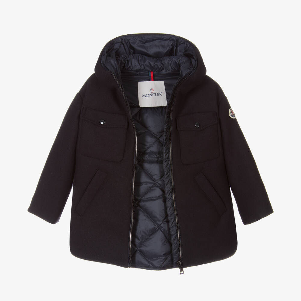 Moncler Enfant-Girls Navy Wool & Down Coat | Childrensalon Outlet