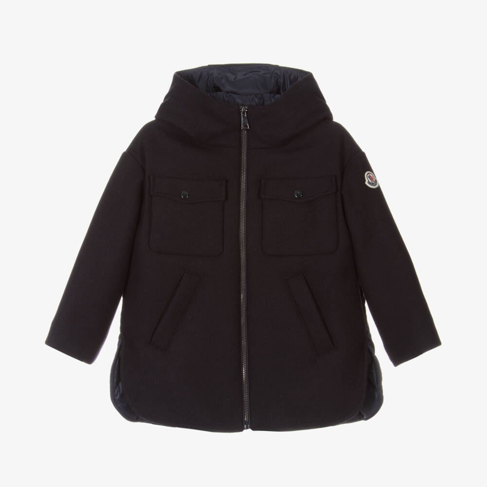 Moncler Enfant-Girls Navy Wool & Down Coat | Childrensalon Outlet