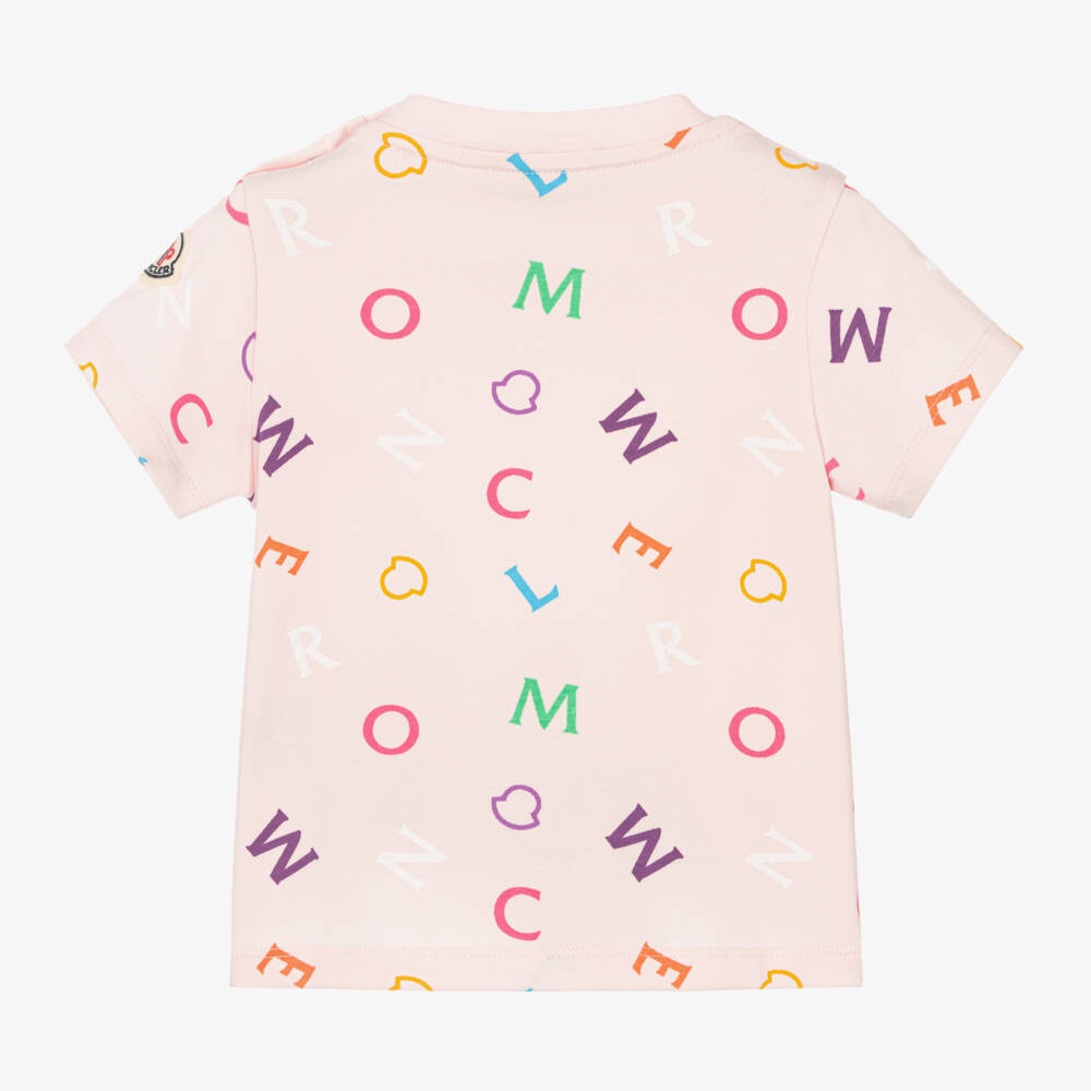 Moncler Enfant-تيشيرت بناتي وردي بشعار ملون | Childrensalon Outlet