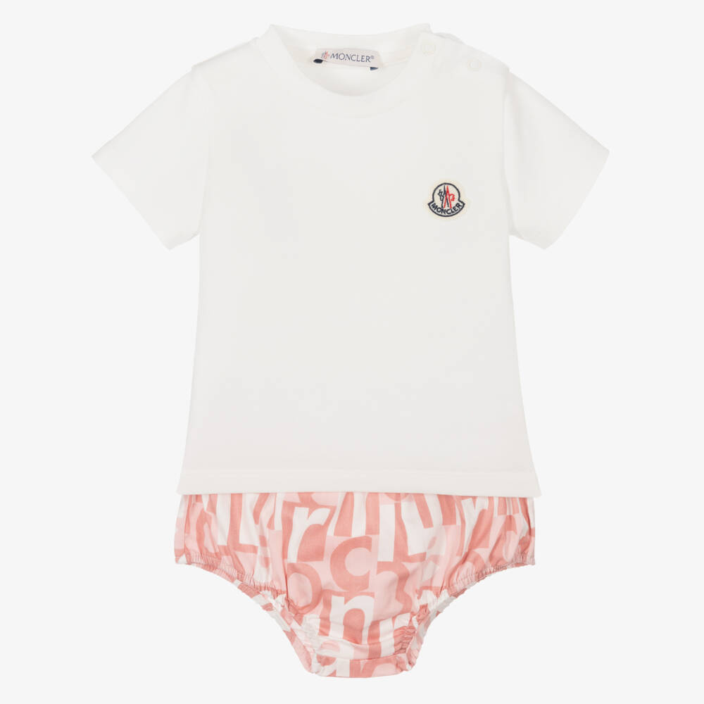 Moncler Enfant-Girls Pink & White T-Shirt Set | Childrensalon Outlet