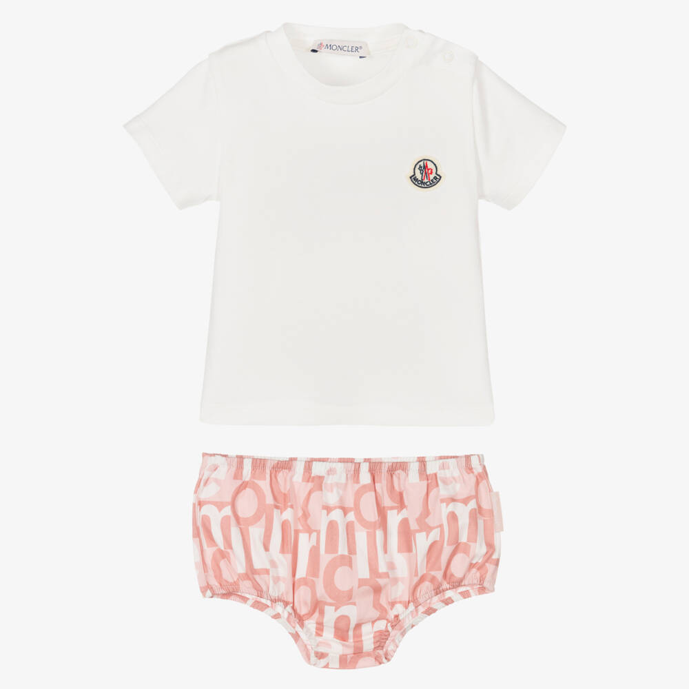 Moncler Enfant-Girls Pink & White T-Shirt Set | Childrensalon Outlet