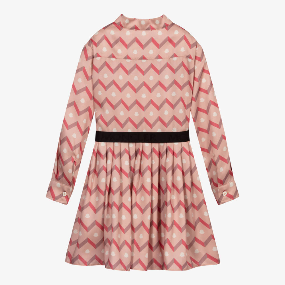 Moncler Enfant-Платье из розового атласа с зигзагами для девочек | Childrensalon Outlet