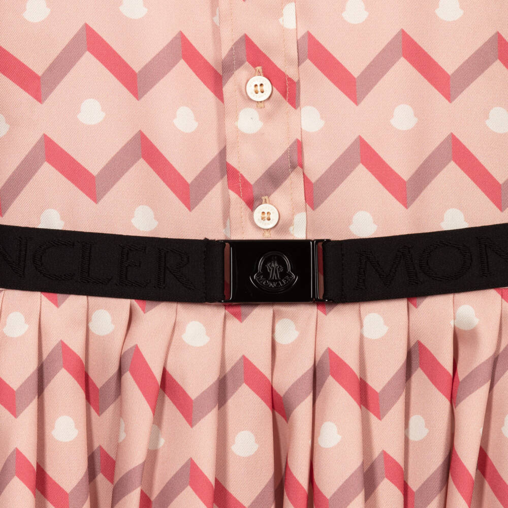 Moncler Enfant-Платье из розового атласа с зигзагами для девочек | Childrensalon Outlet