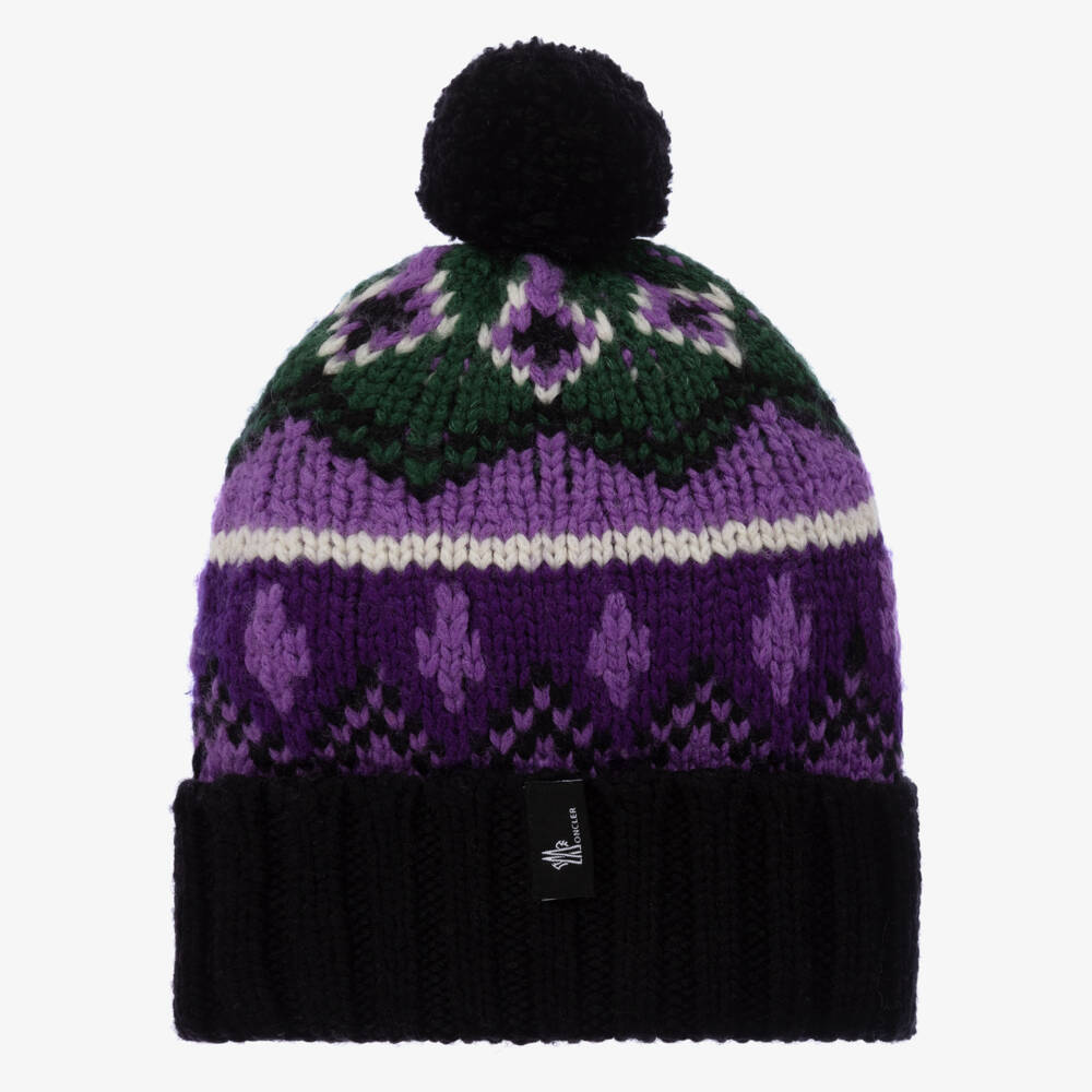Moncler Enfant-قبعة بوم بناتية بنفسجية بنقشة فير آيل | Childrensalon Outlet