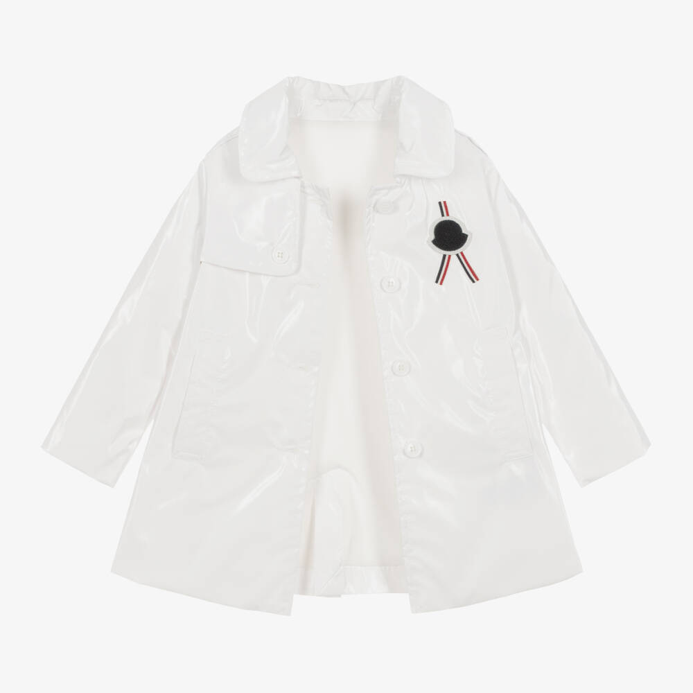Moncler Enfant-معطف مطري أبيض لامع للبنات | Childrensalon Outlet