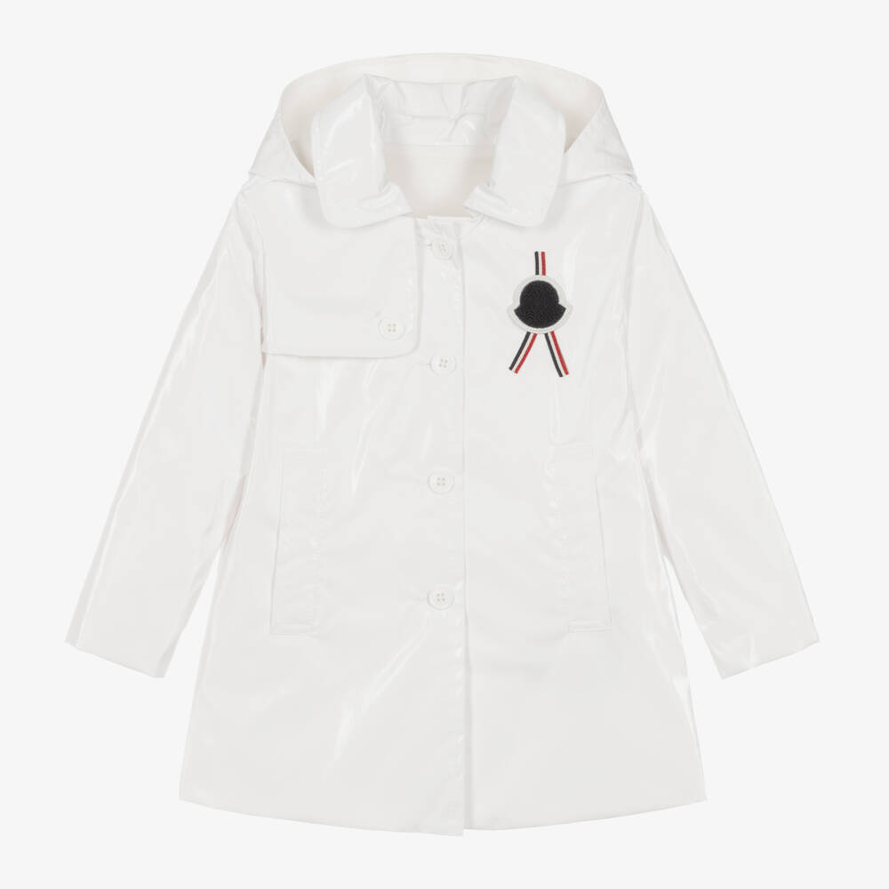 Moncler Enfant-معطف مطري أبيض لامع للبنات | Childrensalon Outlet