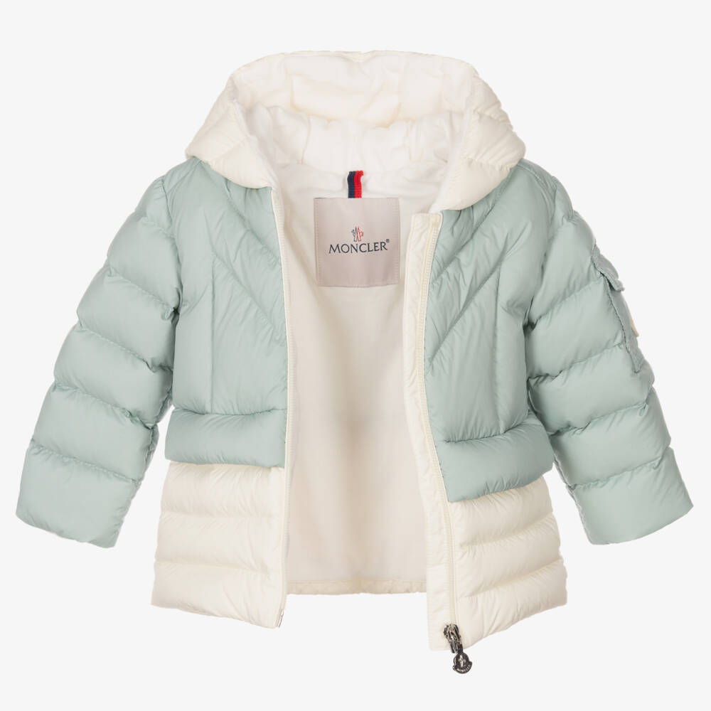 Moncler Enfant-Пуховик с капюшоном небесного цвета для девочек | Childrensalon Outlet