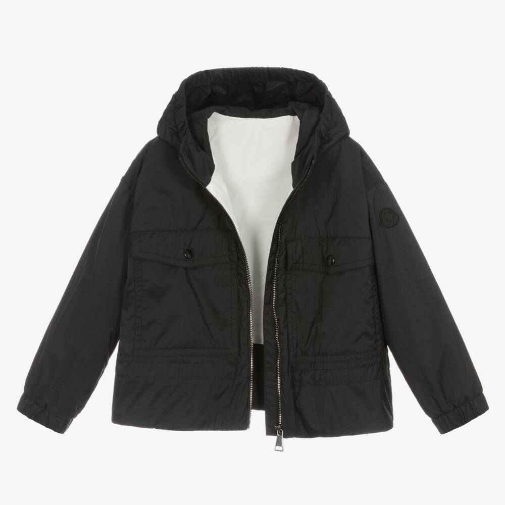 Moncler Enfant-جاكيت أسود أنيق بغطاء للرأس للبنات | Childrensalon Outlet
