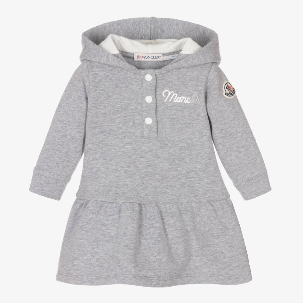 Moncler Enfant-Girls Soft Grey Hooded Dress | Childrensalon Outlet