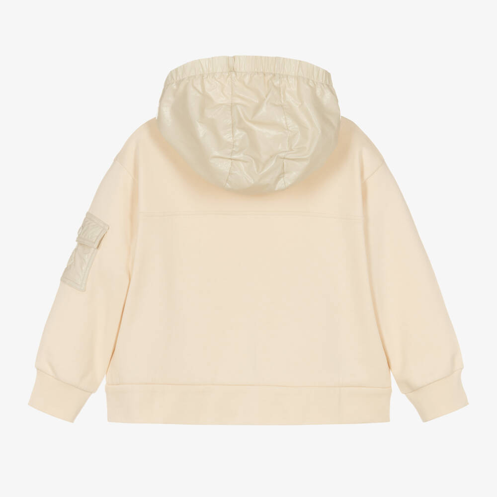 Moncler Enfant-Мягкая кремовая куртка с капюшоном для девочек | Childrensalon Outlet