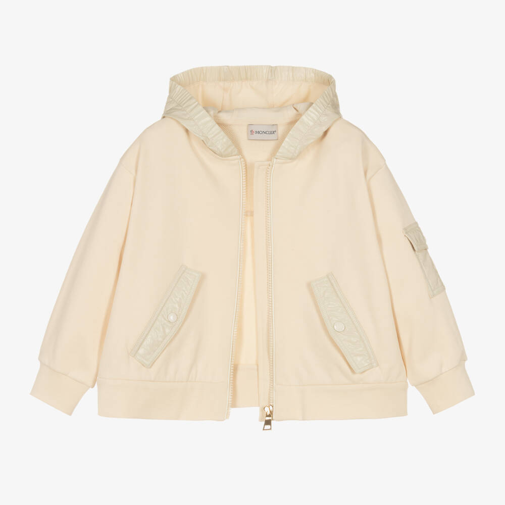 Moncler Enfant-Мягкая кремовая куртка с капюшоном для девочек | Childrensalon Outlet