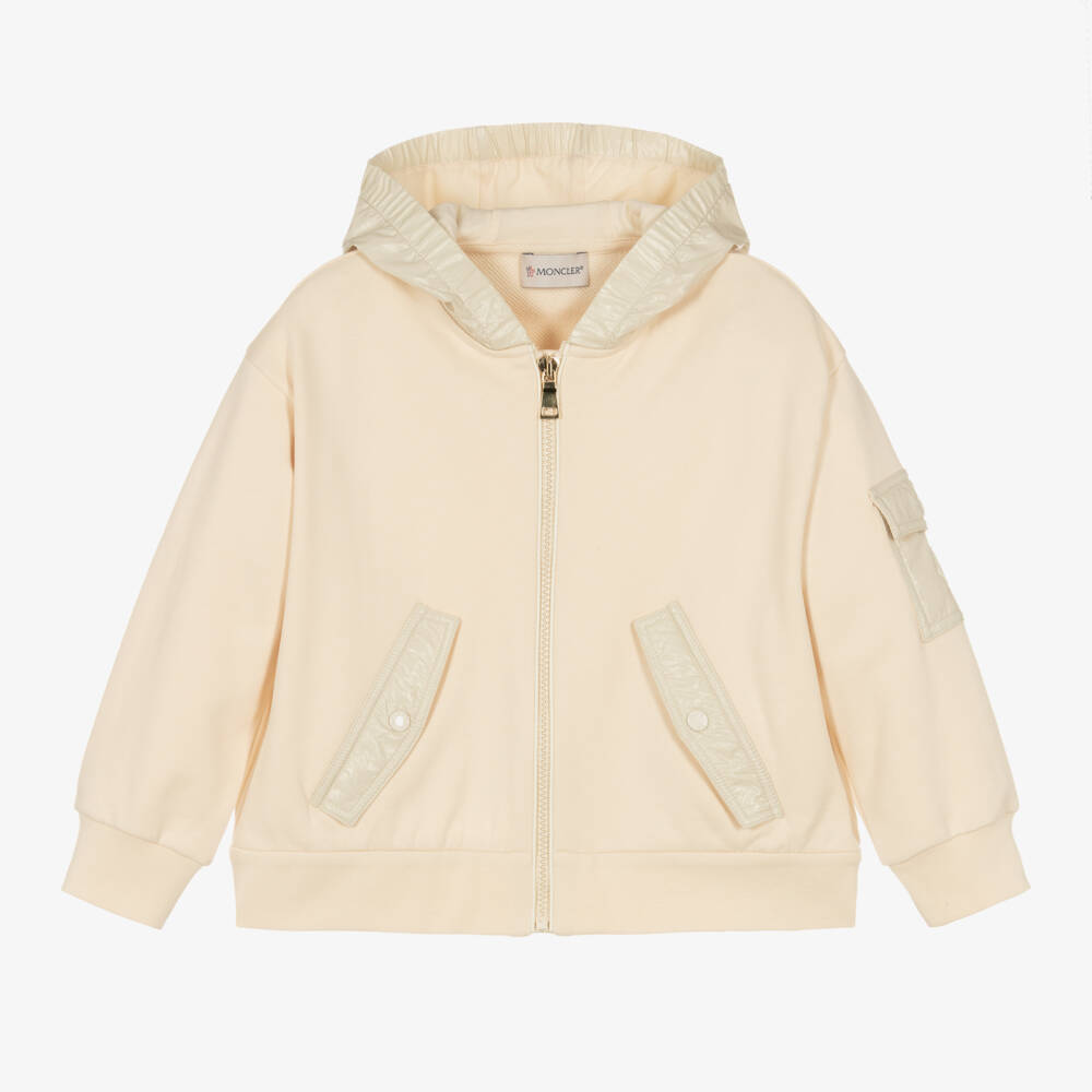 Moncler Enfant-Мягкая кремовая куртка с капюшоном для девочек | Childrensalon Outlet