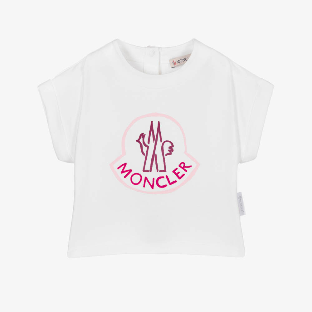 Moncler Enfant-تيشيرت أبيض ناعم للبنات بشعار | Childrensalon Outlet