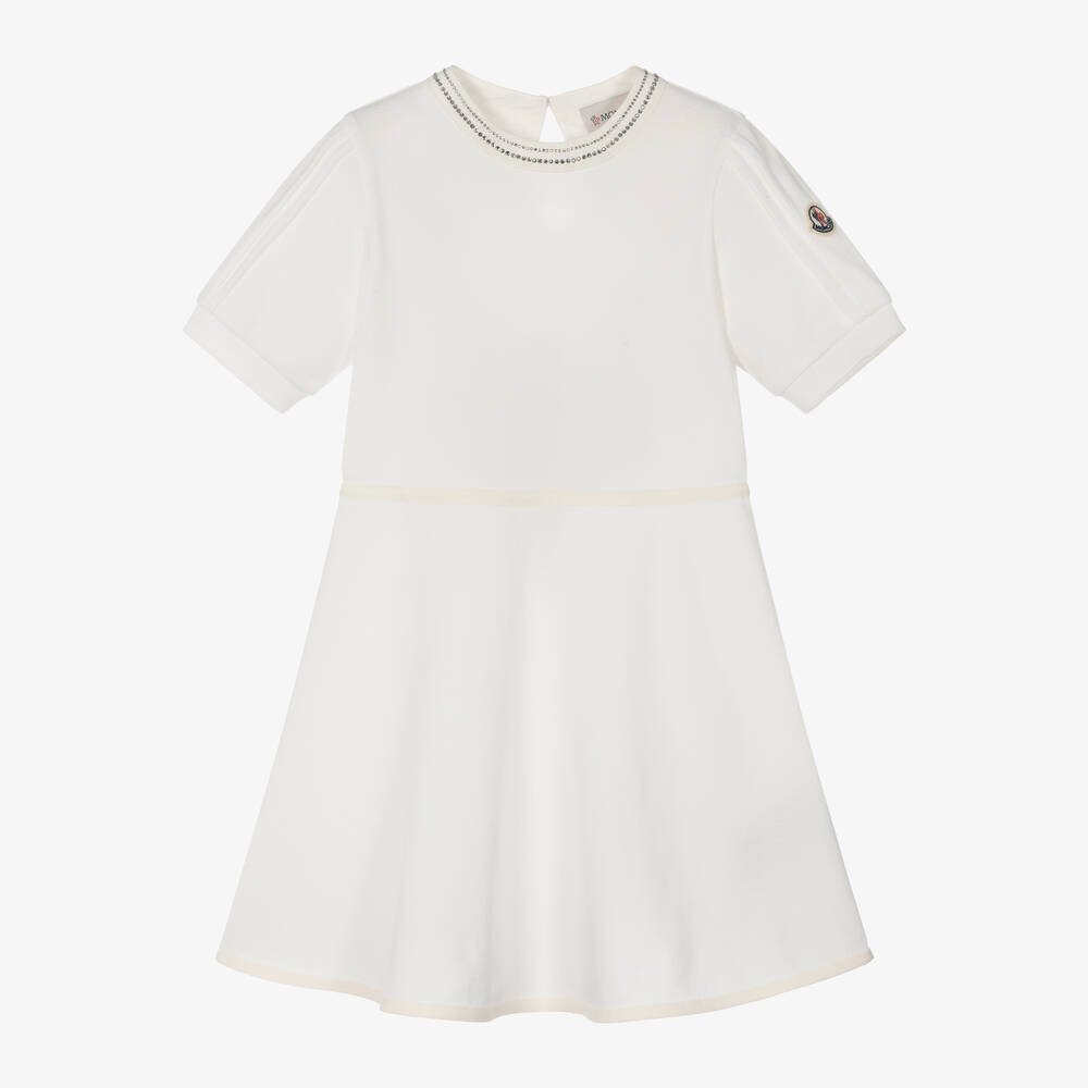 Moncler Enfant-Girls White Cotton Piqué Diamanté Dress | Childrensalon Outlet