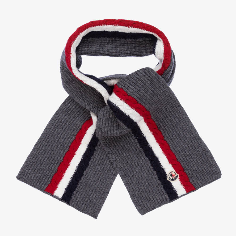 Moncler Enfant-Grey Virgin Wool Knit Scarf | Childrensalon Outlet