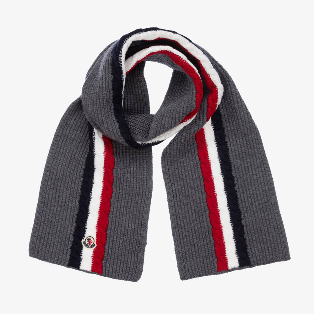 Moncler Enfant-Grey Virgin Wool Knit Scarf | Childrensalon Outlet