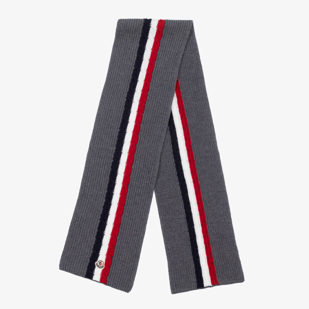 Moncler Enfant-Grey Virgin Wool Knit Scarf | Childrensalon Outlet