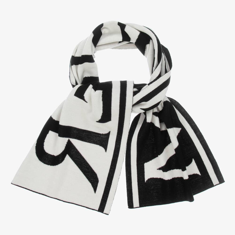 Moncler Enfant-Ivory and Black Wool Scarf | Childrensalon Outlet