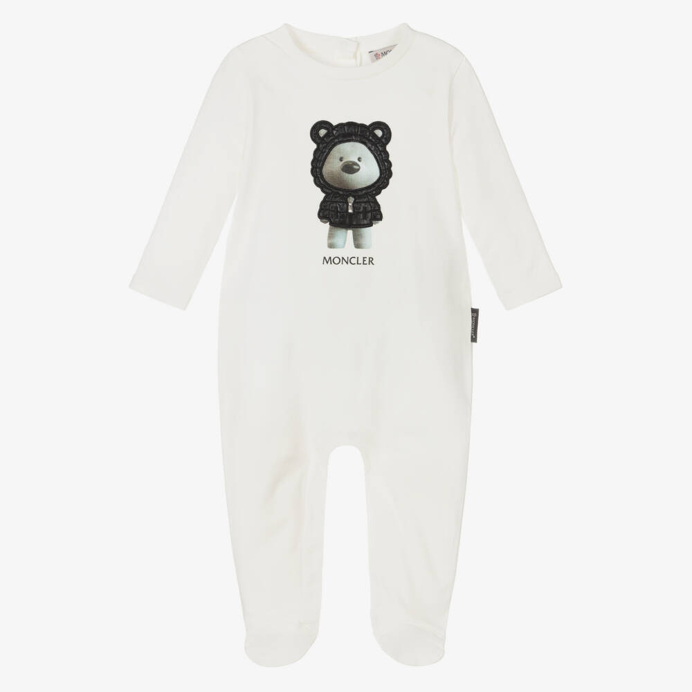 Moncler Enfant-بدلة قطنية عاجية للرضيع مع دب | Childrensalon Outlet