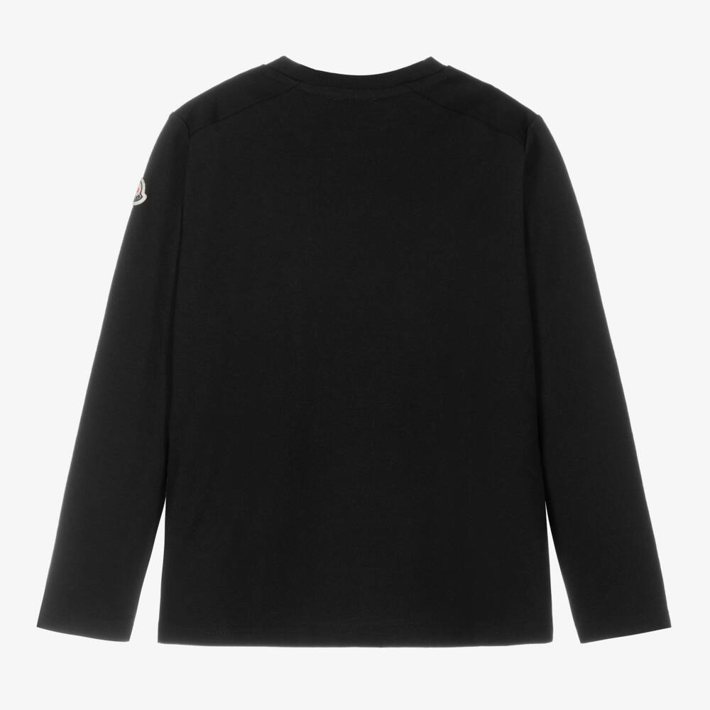 Moncler Enfant-تي شيرت أسود طويل الأكمام بشعار للمراهقين | Childrensalon Outlet