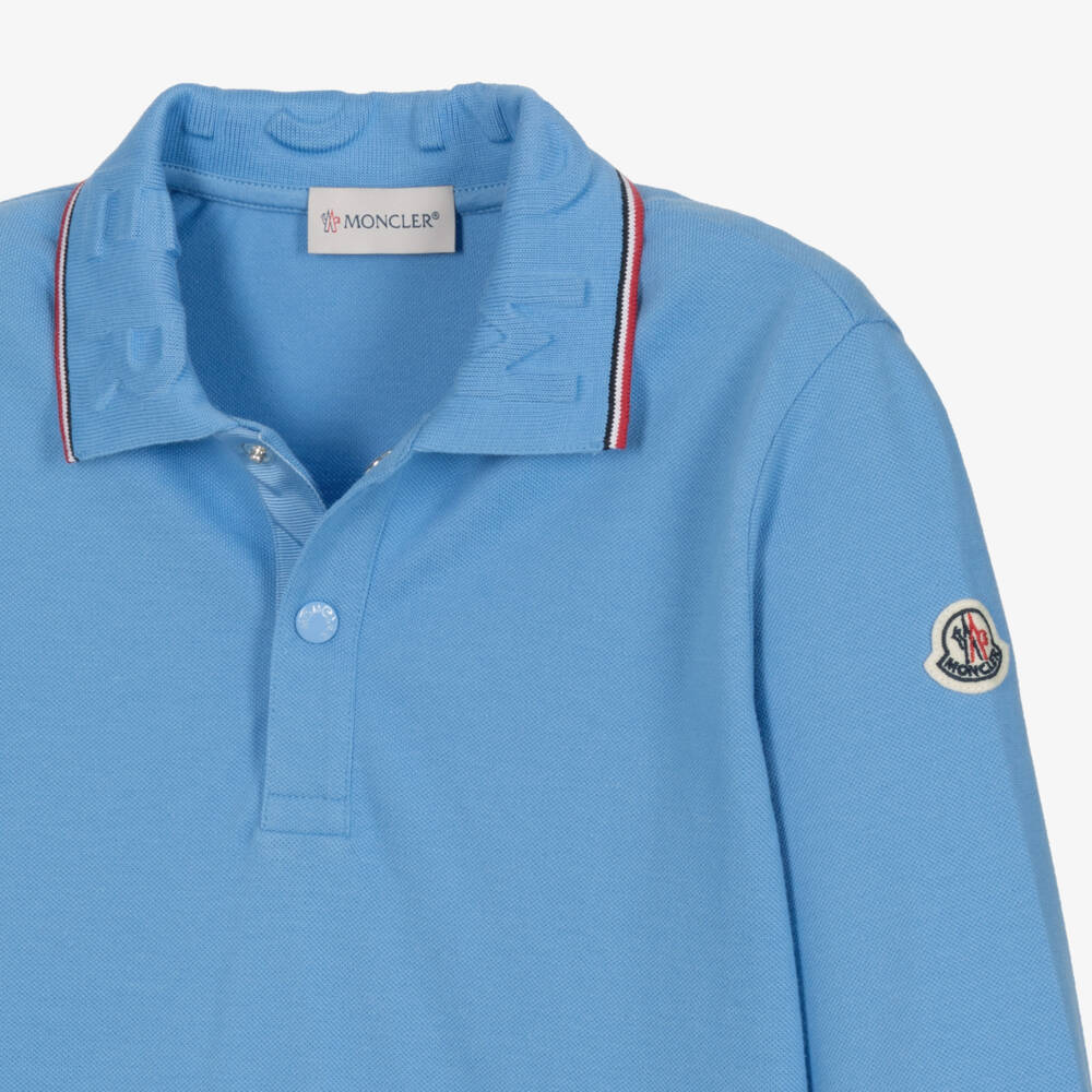 Moncler Enfant-Teen Boys Sky Blue Cotton Polo | Childrensalon Outlet