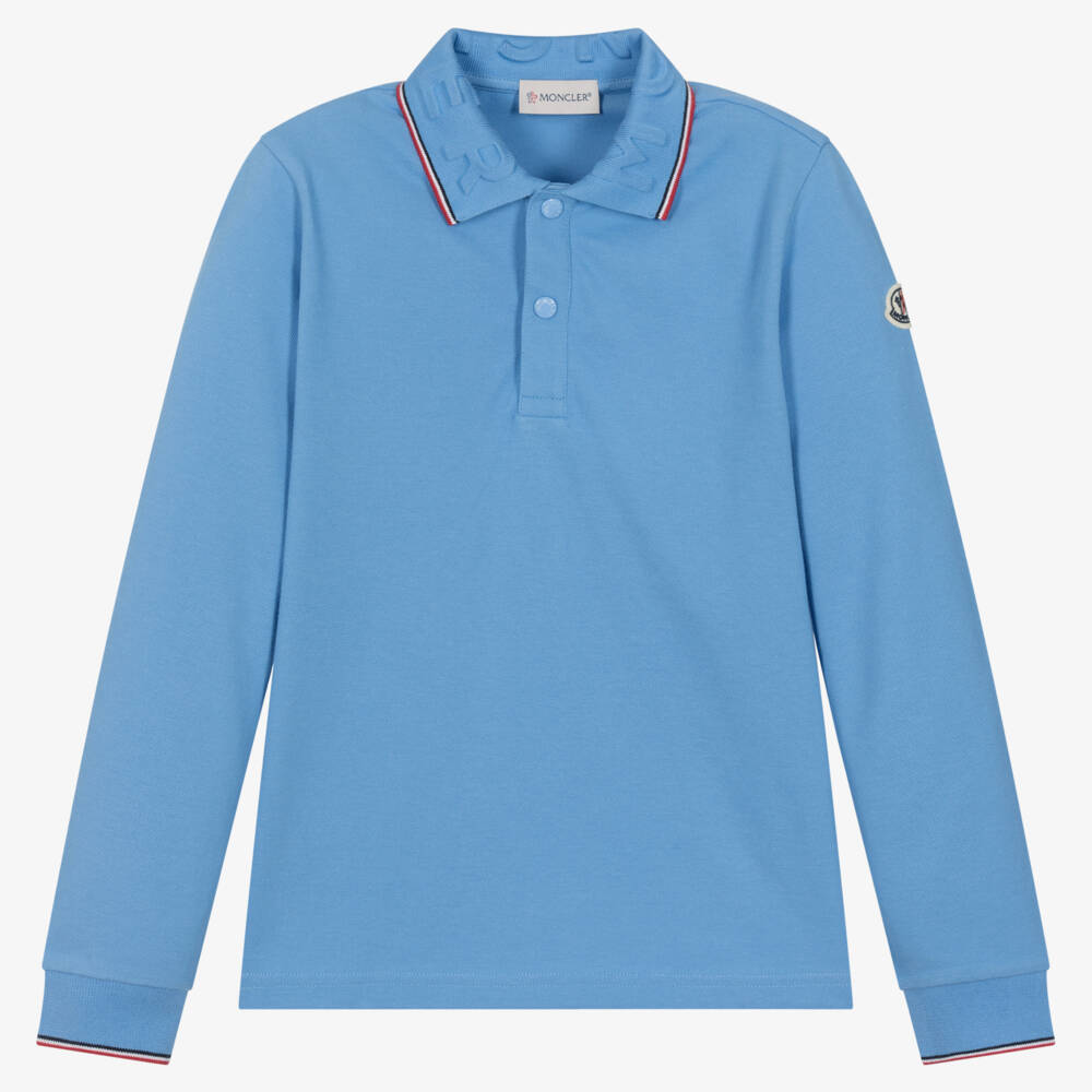 Moncler Enfant-Teen Boys Sky Blue Cotton Polo | Childrensalon Outlet
