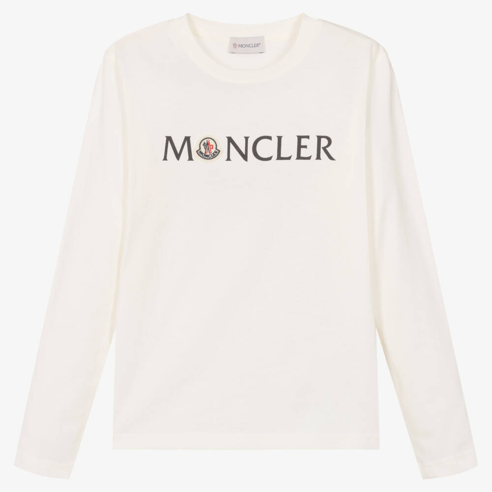 Moncler Enfant-تي شيرت قطني عاجي للمراهقين بشعار | Childrensalon Outlet