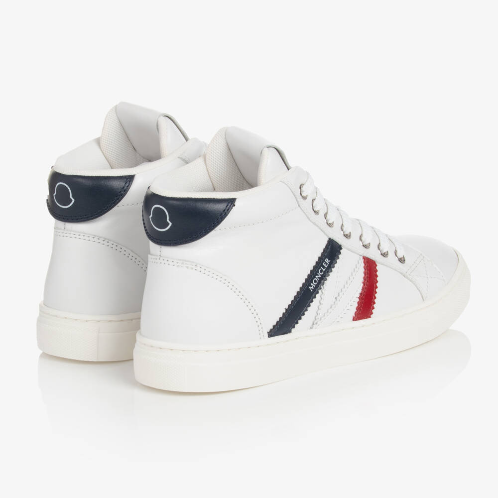 Moncler Enfant-حذاء رياضي أبيض عالي الرقبة من الجلد للمراهقين | Childrensalon Outlet