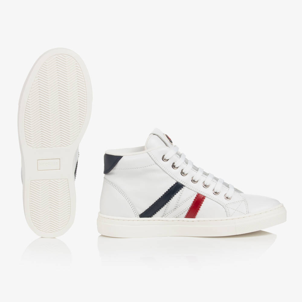 Moncler Enfant-حذاء رياضي أبيض عالي الرقبة من الجلد للمراهقين | Childrensalon Outlet