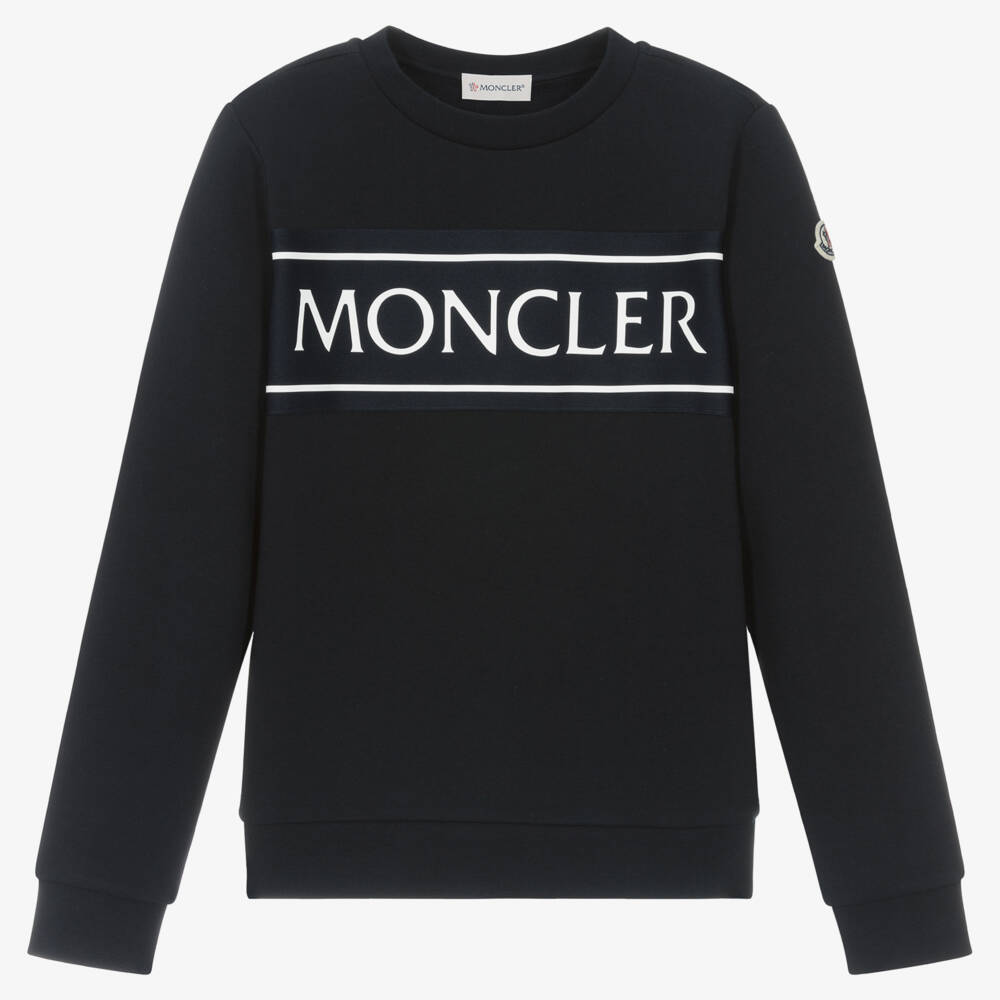Moncler Enfant-كنزة قطنية زرقاء وبيضاء للمراهقين | Childrensalon Outlet