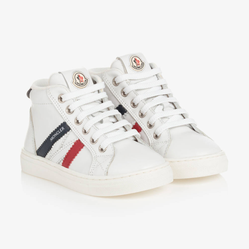 Moncler Enfant-حذاء رياضي عالي من الجلد الأبيض | Childrensalon Outlet