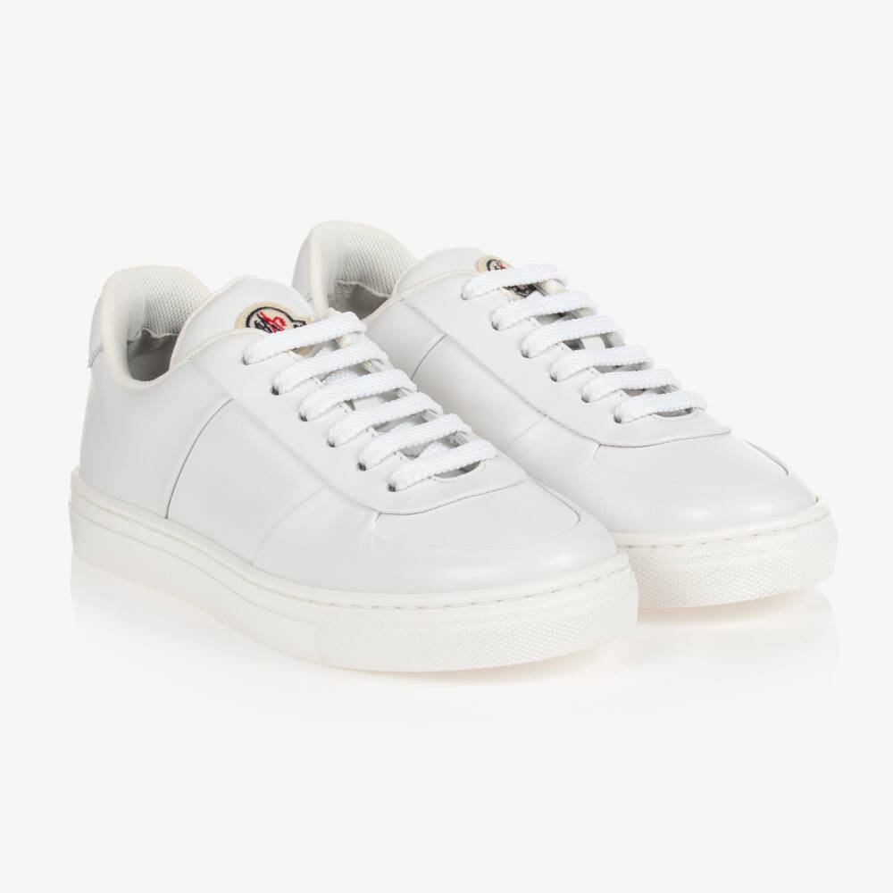 Moncler Enfant-White Leather Lace-Up Sneakers | Childrensalon Outlet