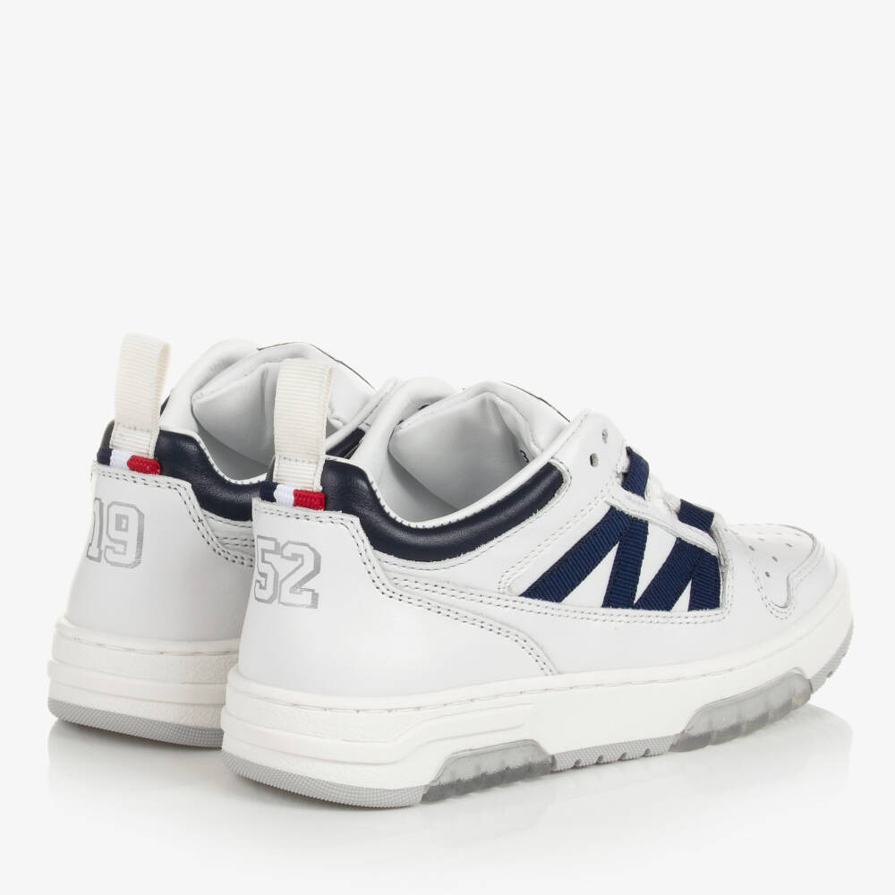 Moncler Enfant-حذاء رياضي جلدي أبيض بتفاصيل كحلية | Childrensalon Outlet