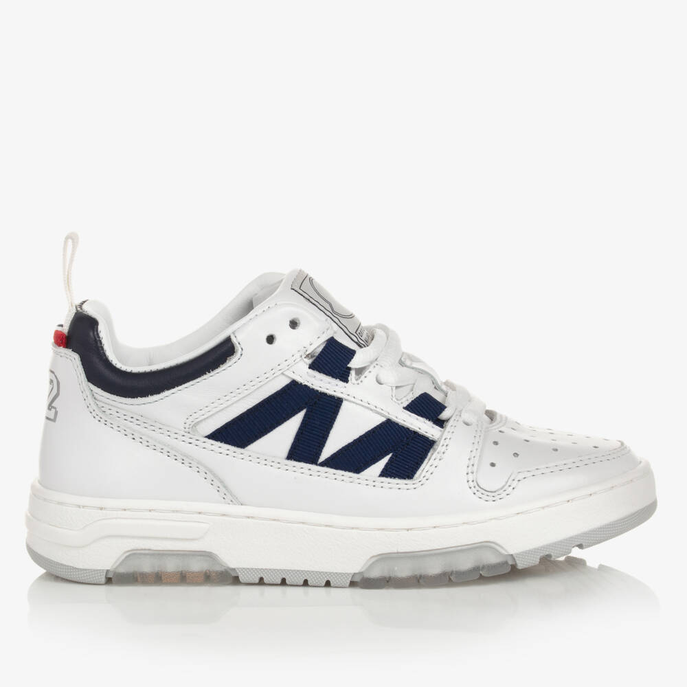 Moncler Enfant-حذاء رياضي جلدي أبيض بتفاصيل كحلية | Childrensalon Outlet