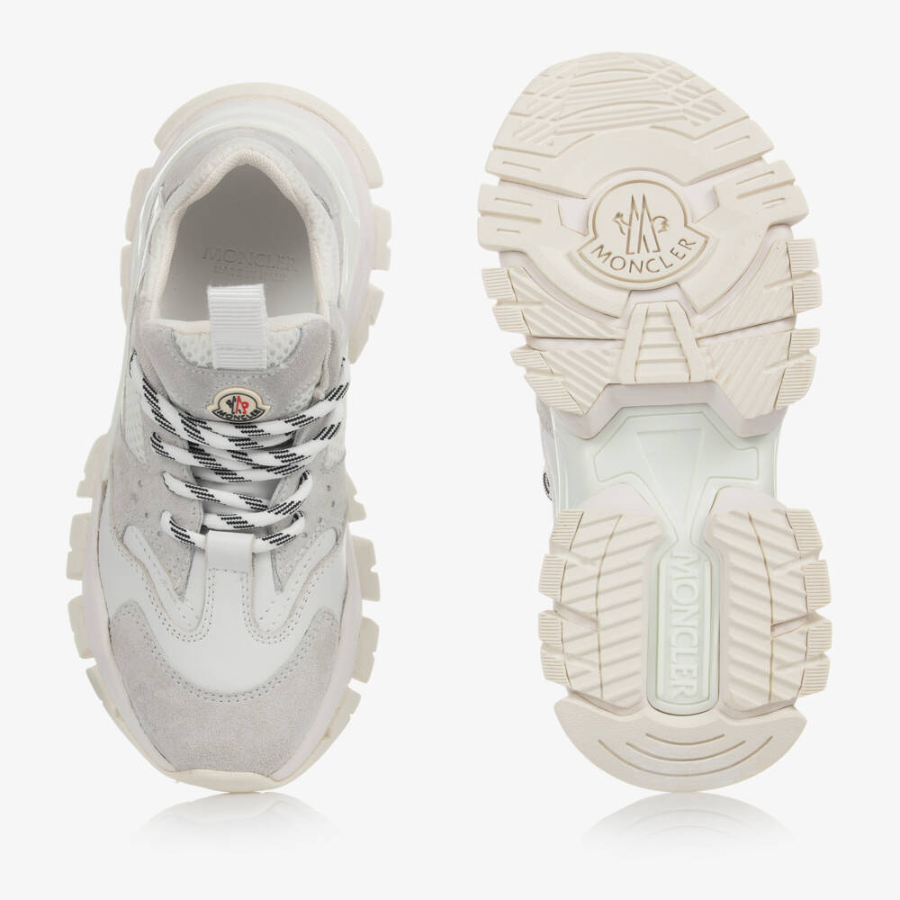 Moncler Enfant-حذاء رياضي أبيض من جلد السويد برباط | Childrensalon Outlet