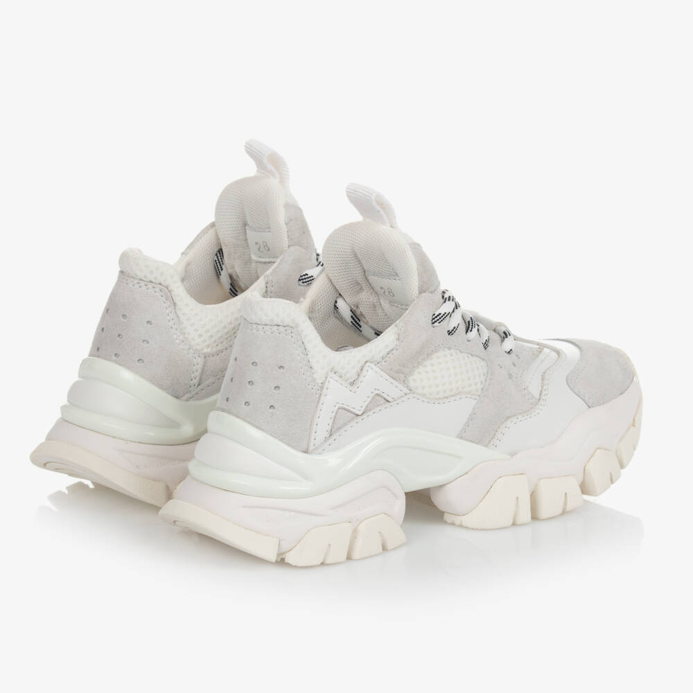 Moncler Enfant-حذاء رياضي أبيض من جلد السويد برباط | Childrensalon Outlet