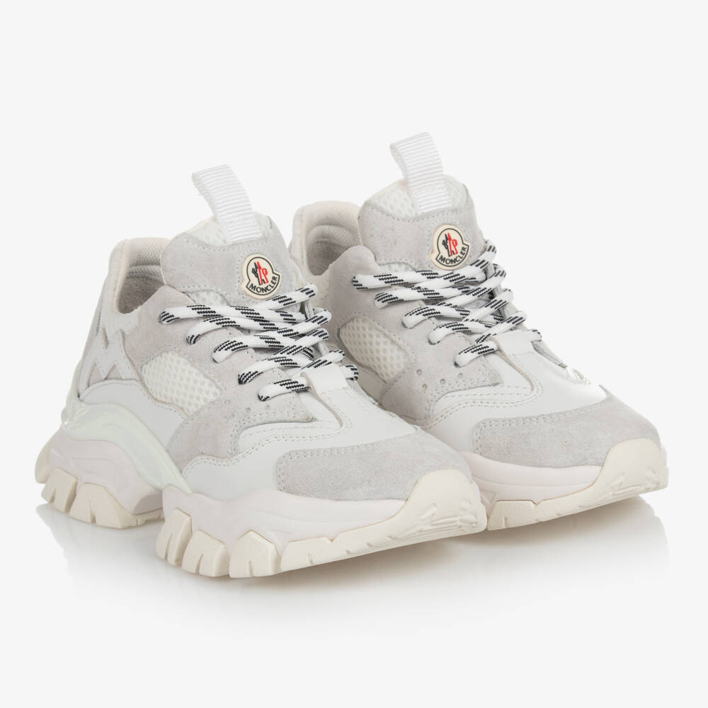 Moncler Enfant-حذاء رياضي أبيض من جلد السويد برباط | Childrensalon Outlet