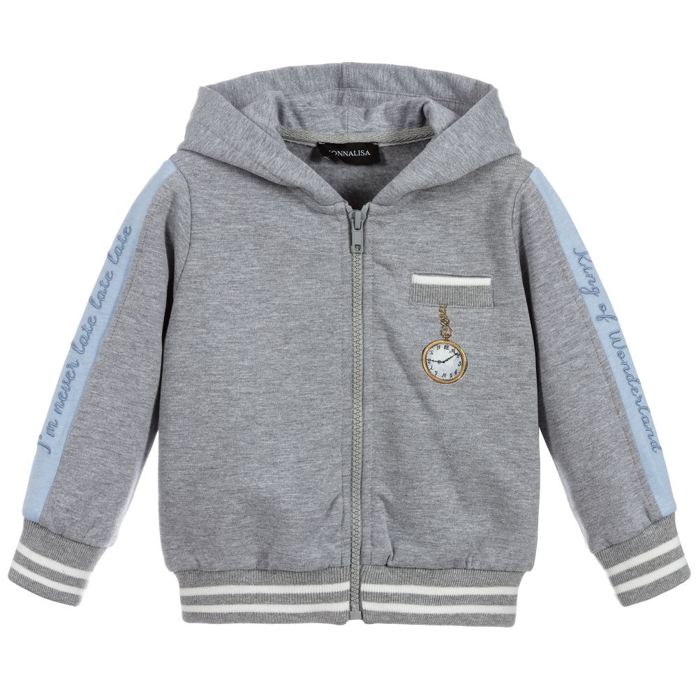 Monnalisa-Baby Boys Grey Zip-Up Top | Childrensalon Outlet