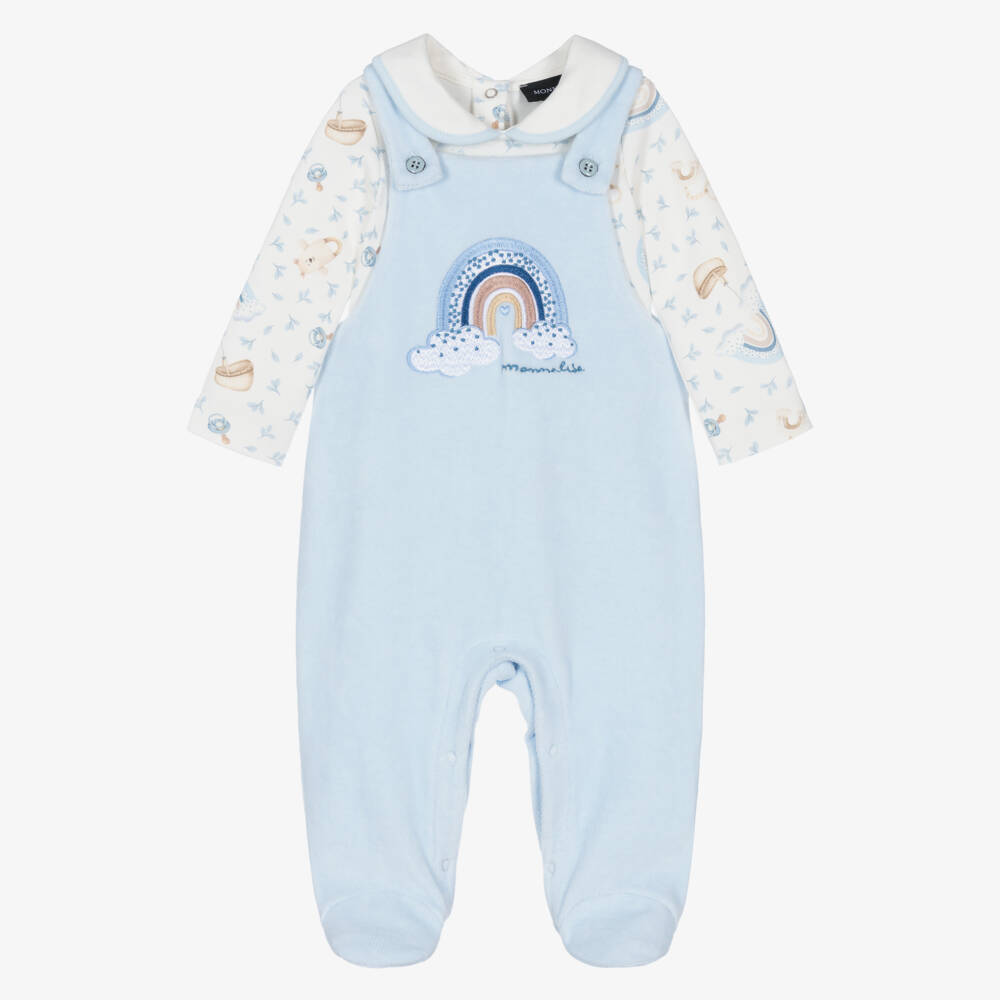 Monnalisa-Baby Boys Pale Blue Cotton Rainbow Babygrow Set | Childrensalon Outlet