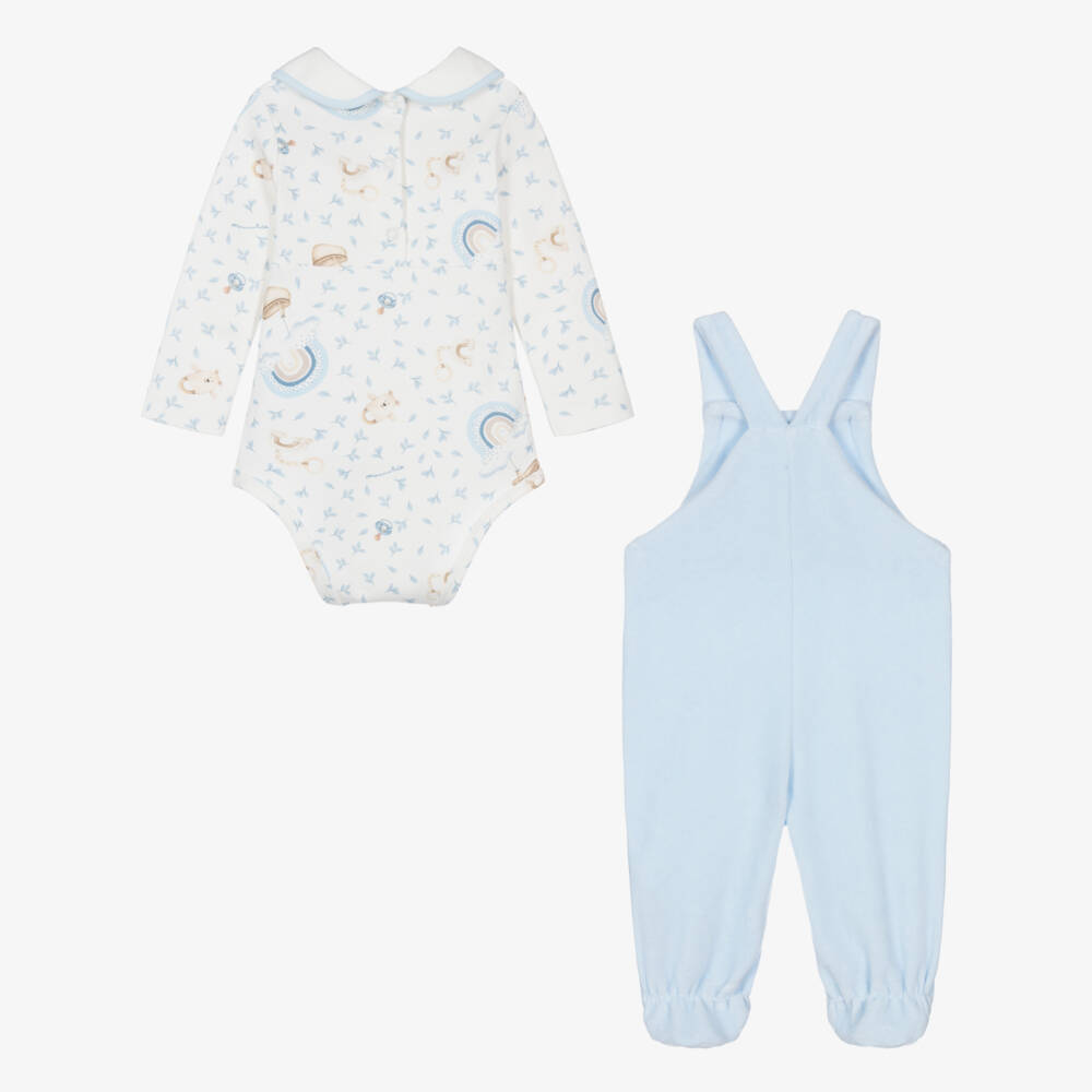 Monnalisa-Baby Boys Pale Blue Cotton Rainbow Babygrow Set | Childrensalon Outlet