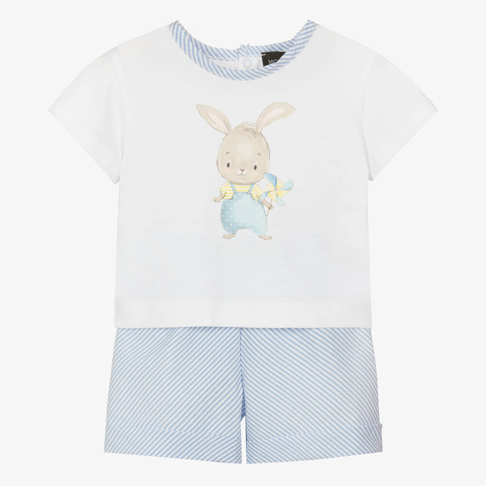 Monnalisa - Baby Boys White & Blue Cotton Shorts Set | Childrensalon