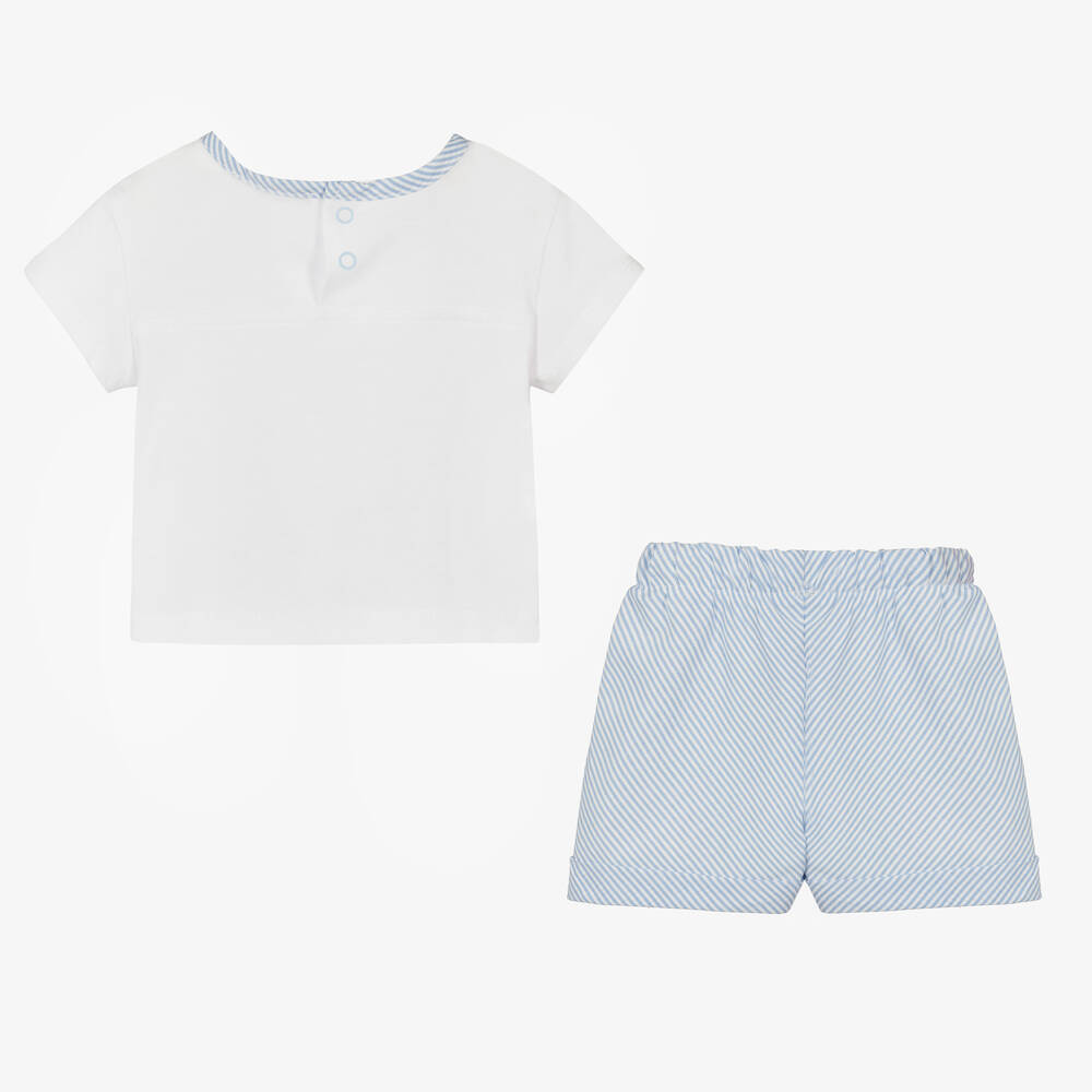 Monnalisa-طقم شورت قطن لون أبيض وأزرق للمواليد | Childrensalon Outlet