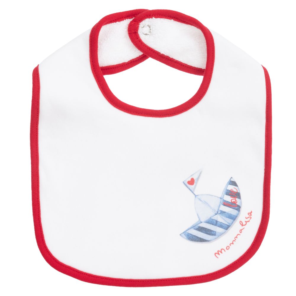 Monnalisa - Baby Boys White Cotton Bib | Childrensalon