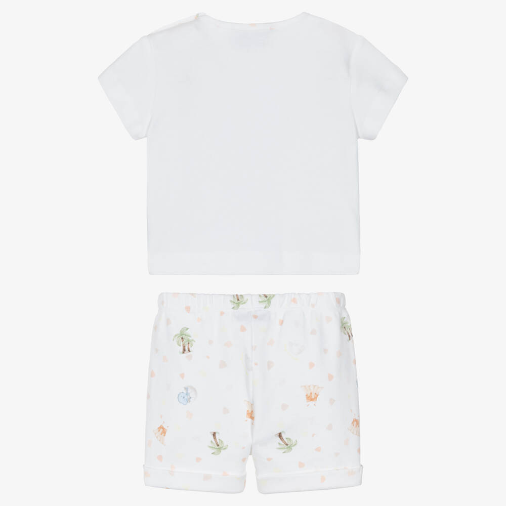 Monnalisa-Baby Boys White Dinosaur Print Cotton Jersey Shorts Set | Childrensalon Outlet