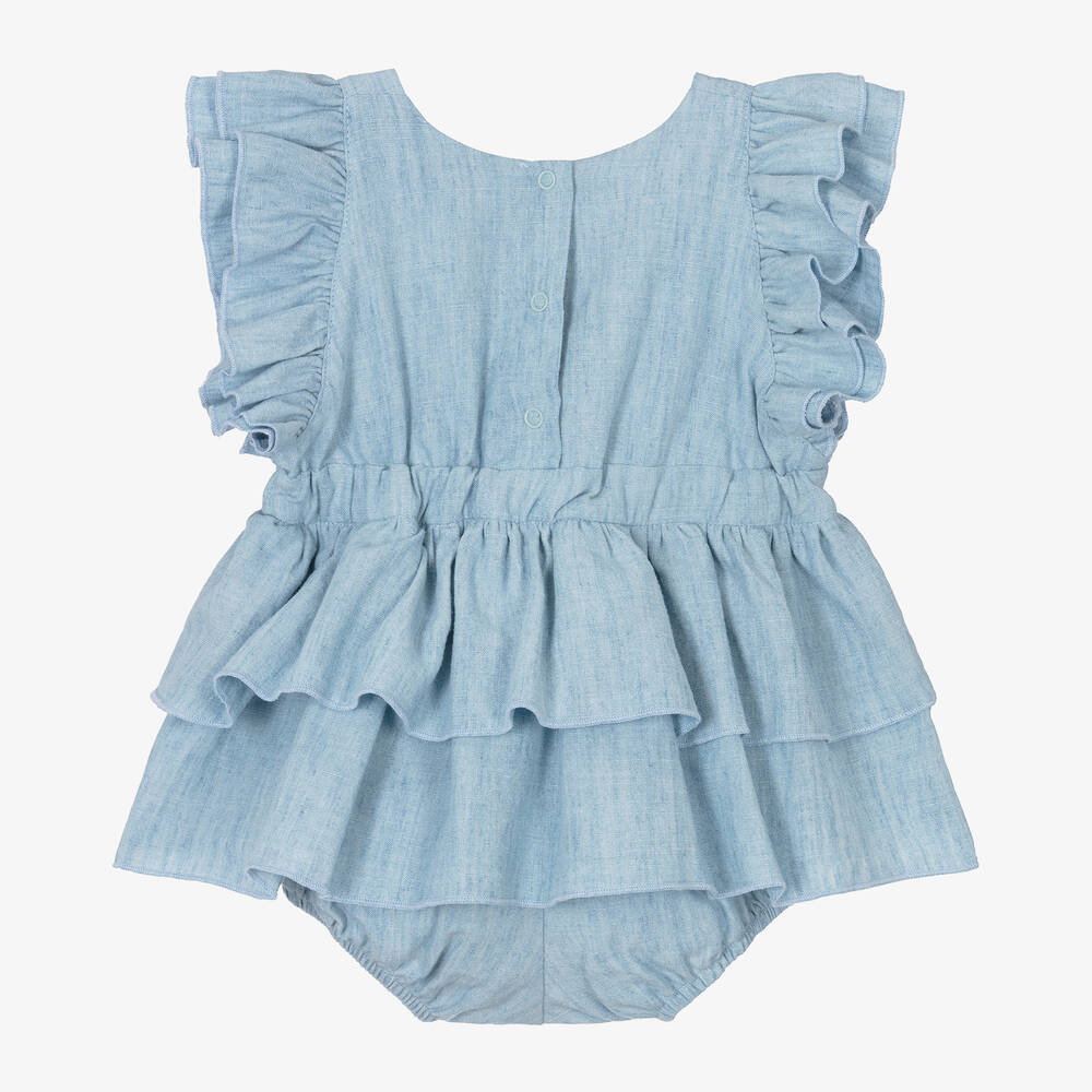 Monnalisa-Baby Girls Blue Linen & Cotton Dress | Childrensalon Outlet